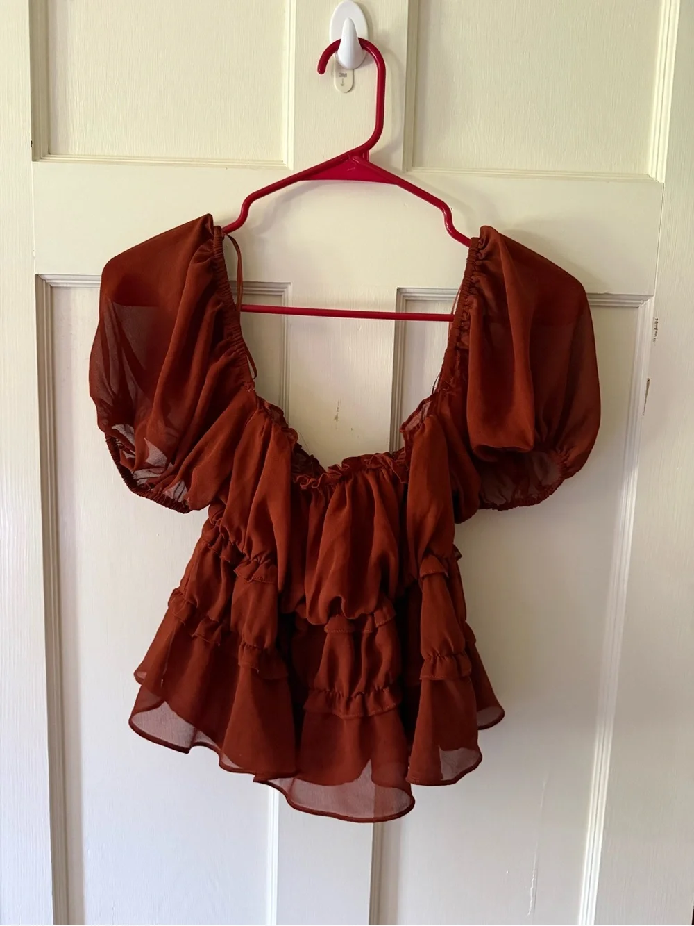 ASTR The Label Nutmeg Ruffle Short Sleeve Chiffon Blouse
